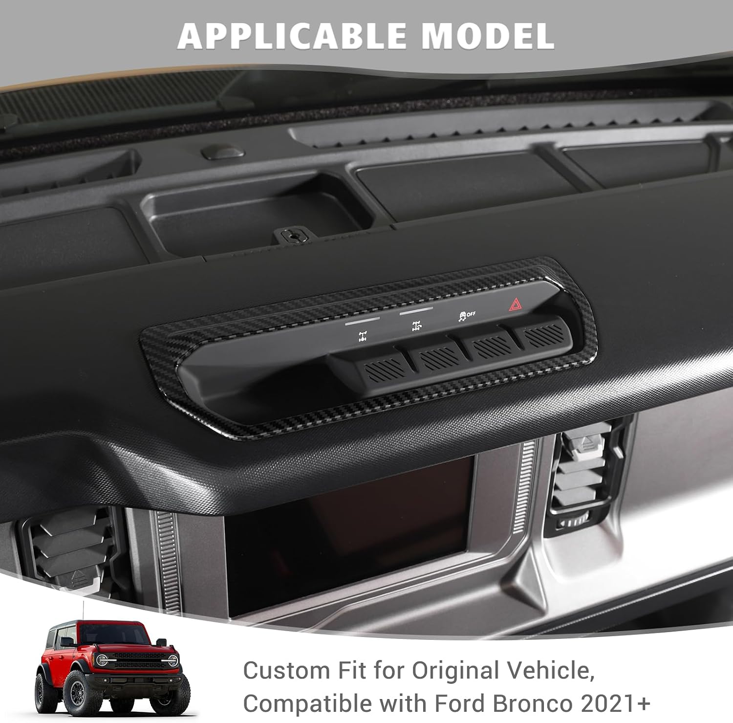 Jimen Compatible with Ford Bronco 2021-2023, Car Dashboard Differential Control Panel Cover Trim (Carbon Fiber)