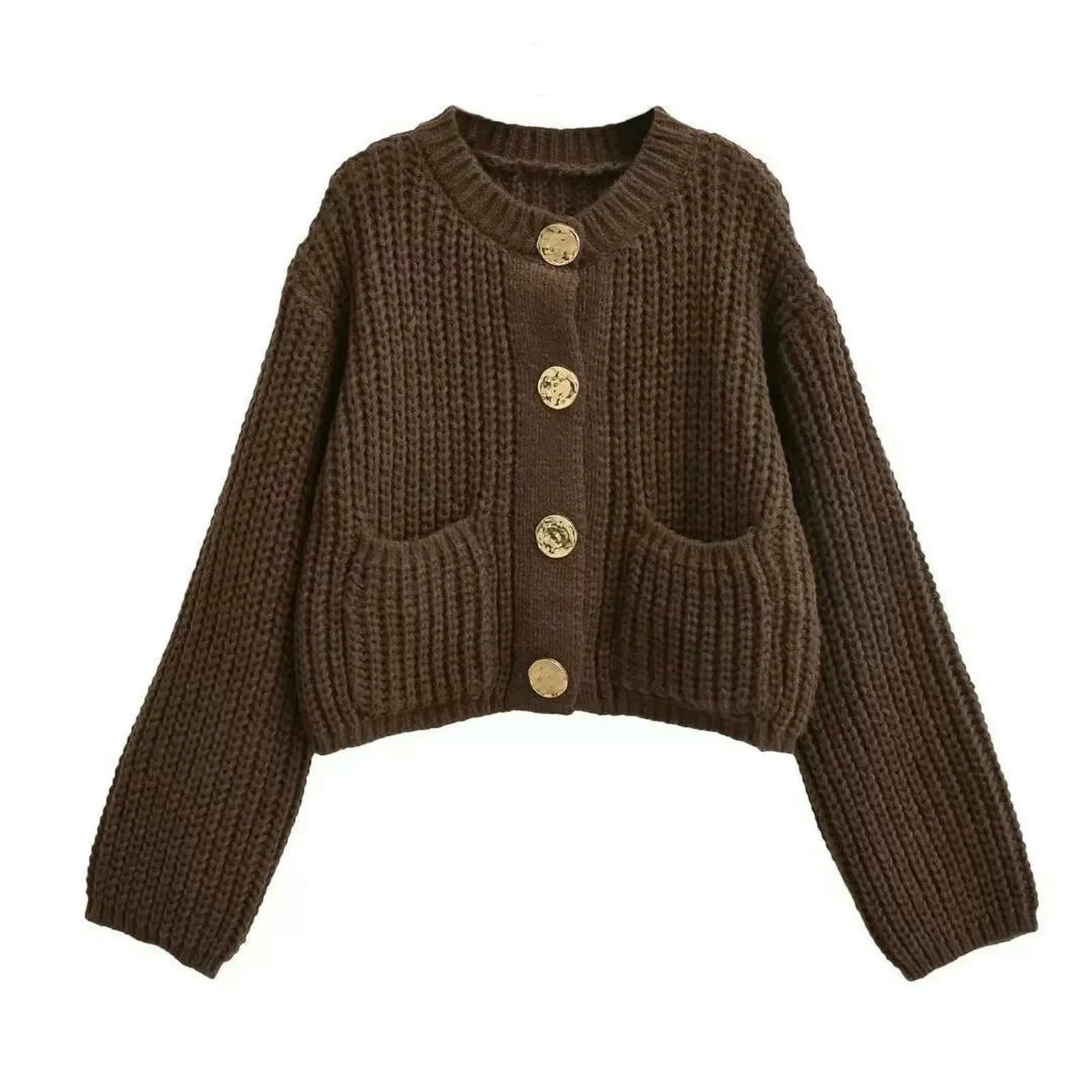 CHENSHI Maglione Donna Cardigan Lavorato A Maglia da Autunno Inverno Casual con Tasca Bottoni Manica Lunga Cappotti Larghi alla Moda Donna-Nero-m