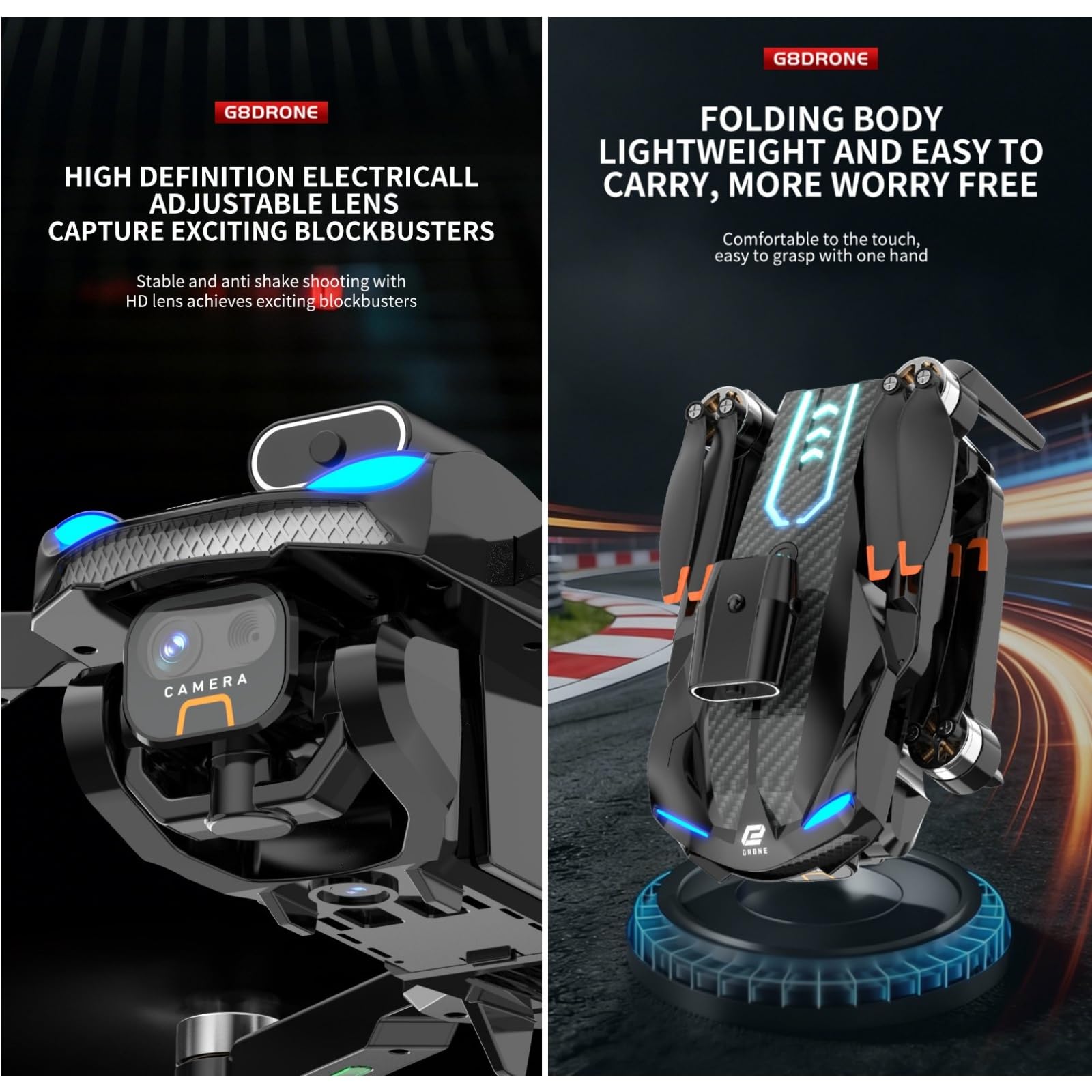 Drone con Evitamento Ostacoli Quadricottero RC Pieghevole | Drone G8 GPS, 5G WIFI FPV Brushless Flusso Ottico Evitamento Ostacoli ESC, Luci Colorate RC