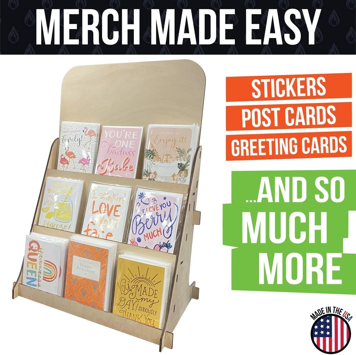 TORCHED DISPLAYS Greeting Card Organizer Display Stand – 3-Tiered Picture Stands for Display – Multipurpose Wooden Stand Ideal for Greeting Cards, Photos, Birthday Cards, Baseball Card Stand image 5