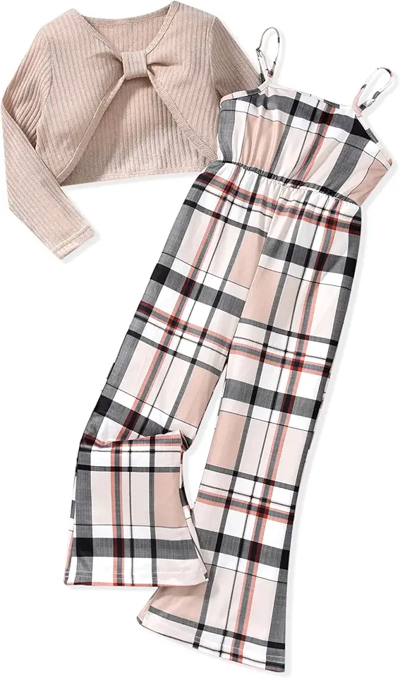 HIHA Girls Sleeveless Jumpsuits Outfit Long Sleeve Twist Front Tops Romper Clothes Set Size 4-12