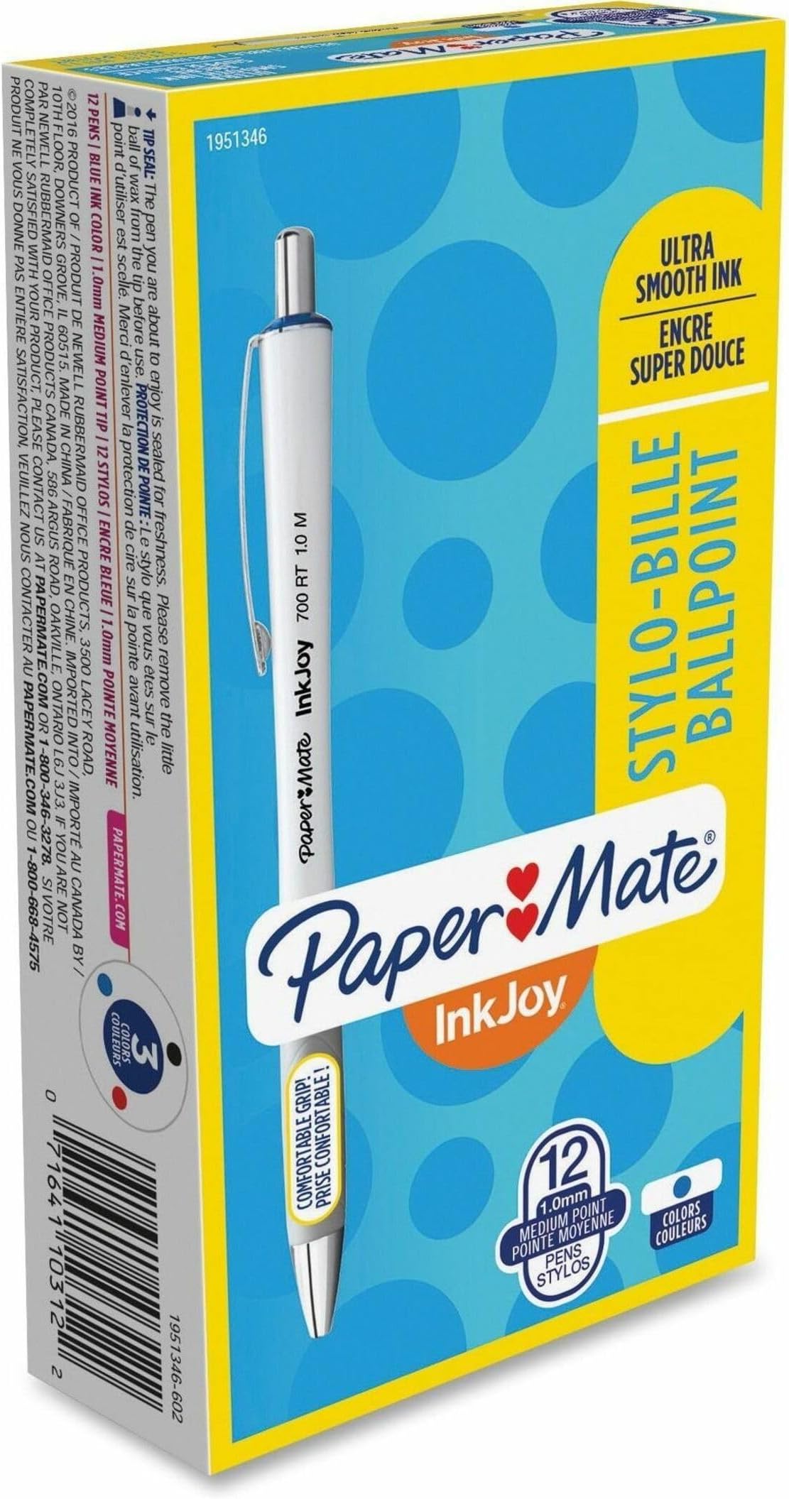 Inkjoy 700 Rt Ballpoint Pen, Retractable, Medium 1 Mm, Blue Ink, White/Blue Barrel, Dozen