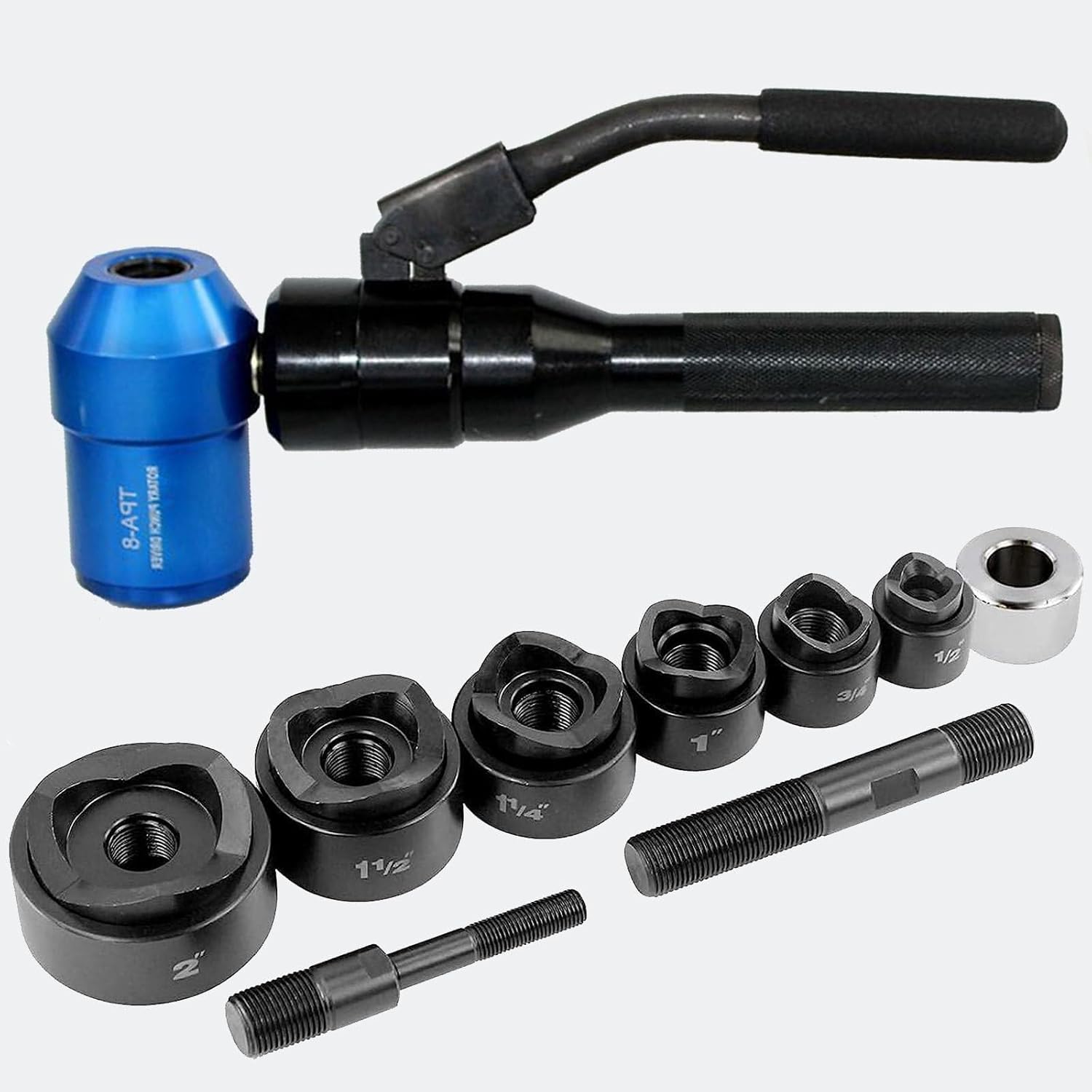 Hydraulic Knockout Punch Driver Tool Kit 1/2 to 2 inch Electrical Conduit Hole Cutter Set,22.5mm to 61.5mm Knockout Punches, Tool Kit Metal Sheet Puncher,Punch Dies(8C)