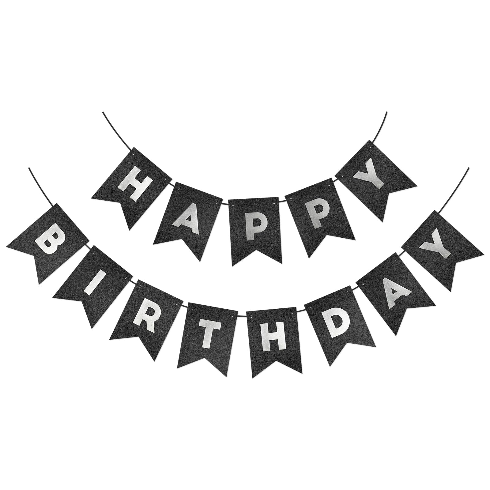 MYHOGOOD Glitter Happy Birthday Banner,Birthday Party Garland Bunting Banner,Shimmering Swallowtail Flag Glitter Happy Birthday Banners for Women Men Adults Kids Party Decorations and Supplies(Black)