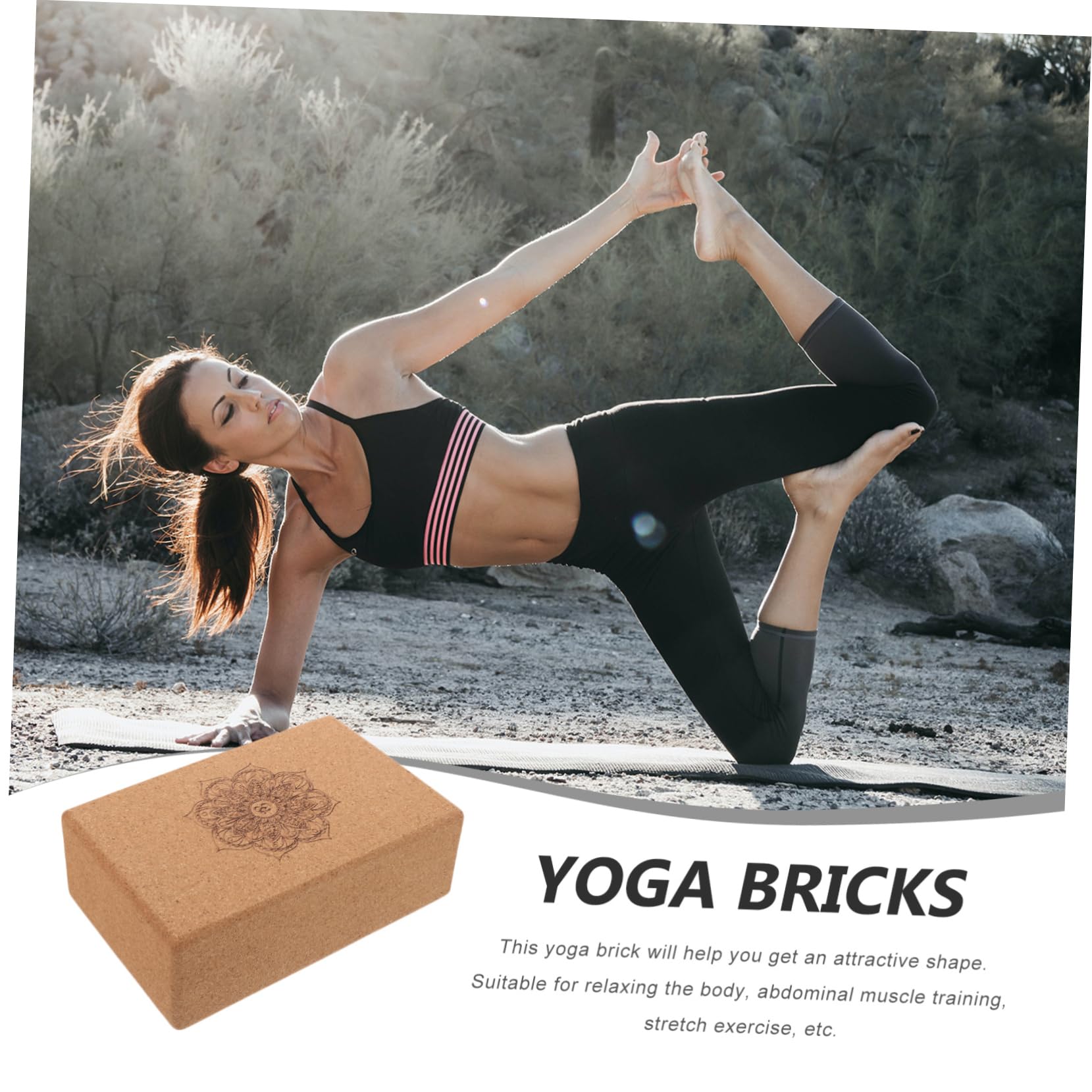 Bloque de Yoga de Corcho de Alta Densidad para Estiramientos | Patrón Mandala, Ladrillo Triangular de Entrenamiento, Apoyo para Relajación Corporal y Práctica de Danza