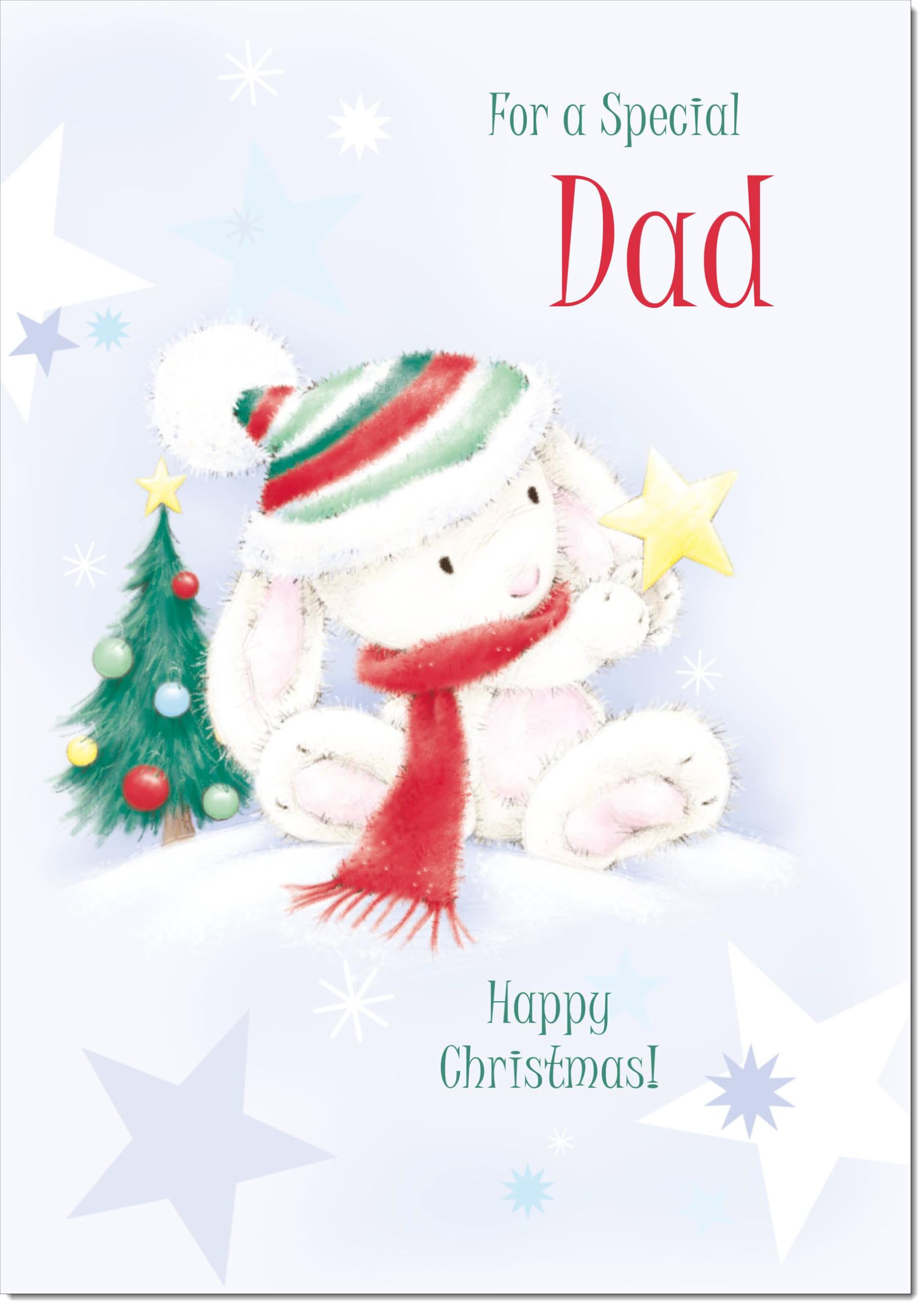 doodlecards Dad Christmas Card Cute Rabbit with Star Large A4 Size Christmas Card for Dad with Plain Envelope — image 1
