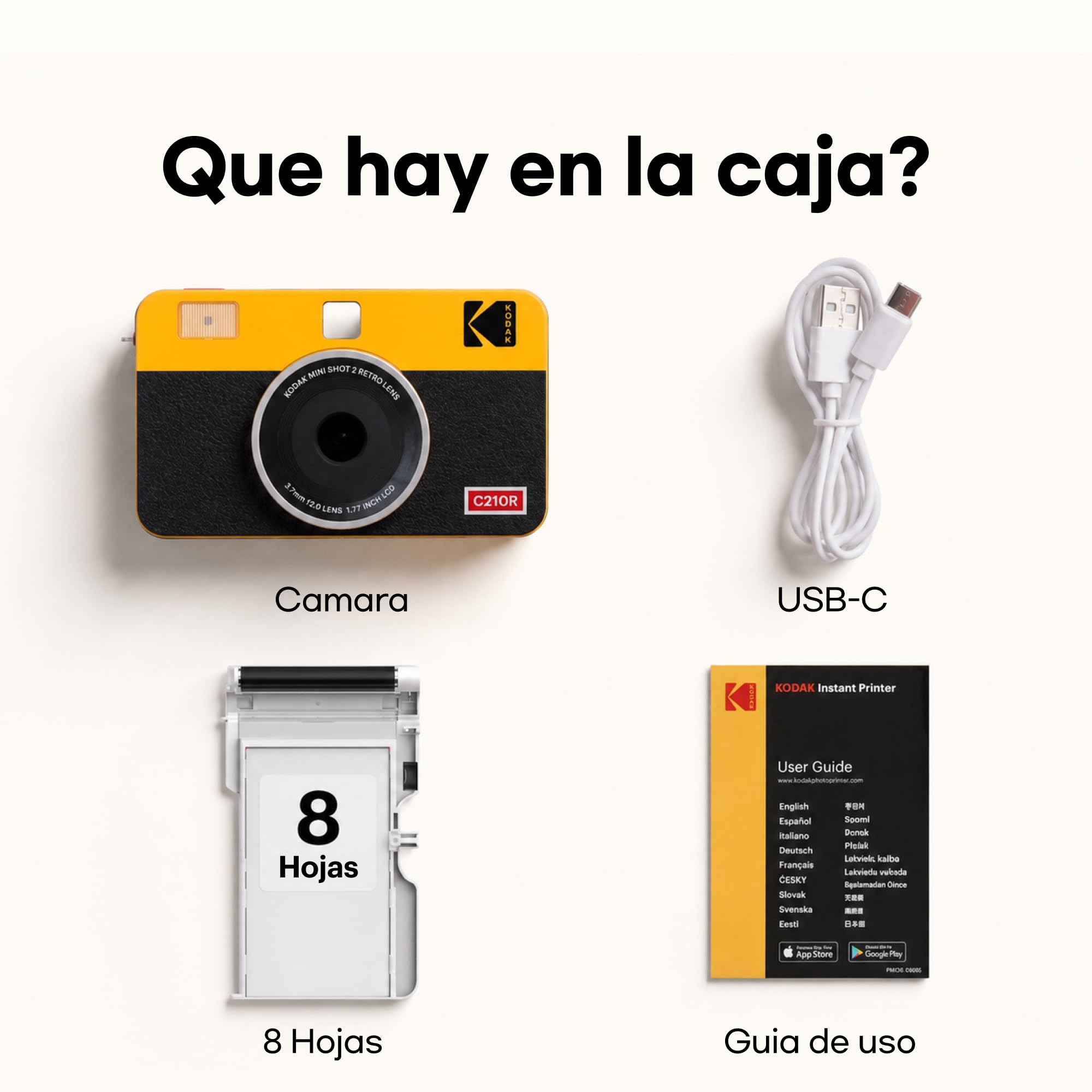 KODAK Mini Shot 2 Retro 4PASS 2-in-1 Cámara instantánea e Impresora fotográfica (5,3 x 8,6 cm) + 8 Hojas, Blanco