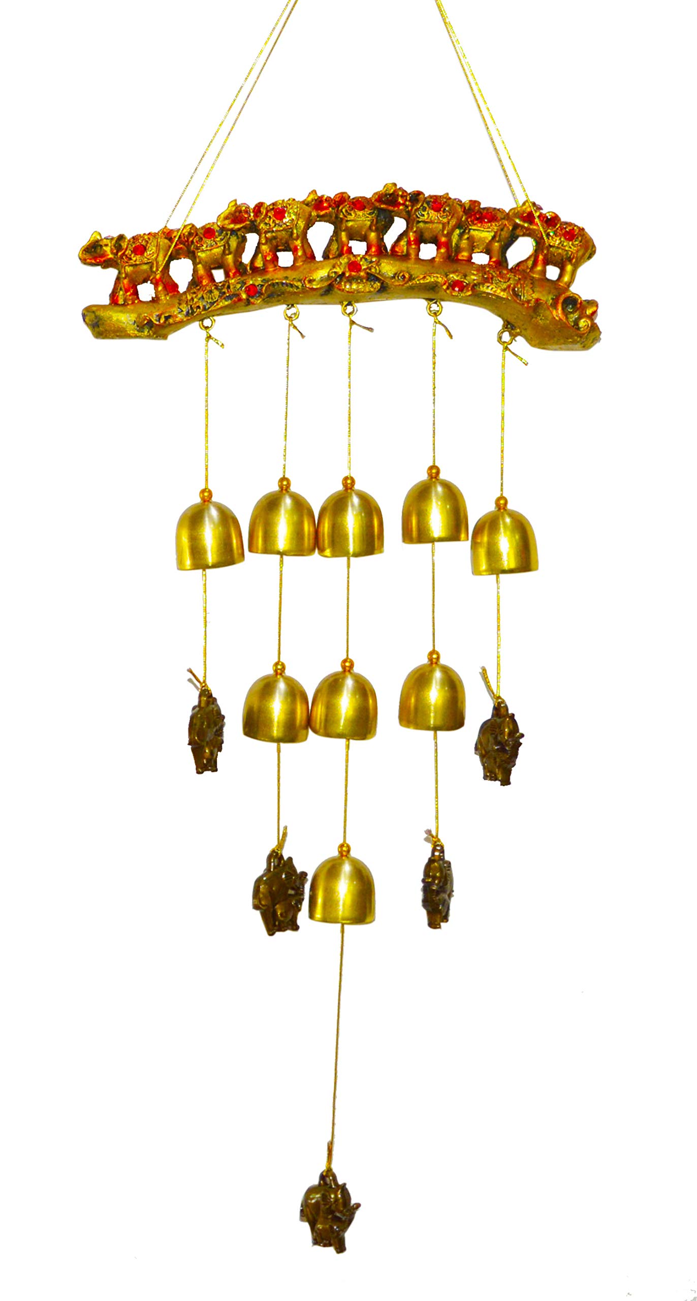 Saubhagya Global Lucky Fengshui Metal 12 Elephant 9 Bells Hanging Wind Chime for Home/Office/Garden Decoration (12 Elephant 9 Bells-50cm)-image-29