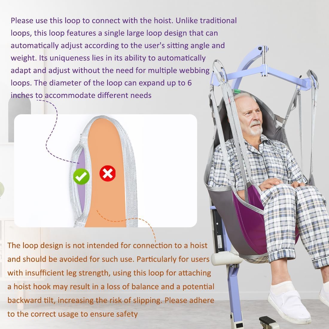 EZ Assistive Hebegurt für Patientenlifter mit Kopfstütze, Transfergurt mit geteilten Beinschlaufen für Toilettengang, Liftertuch für Senioren und Pflege, 230 kg Tragkraft (Blue, mittel)