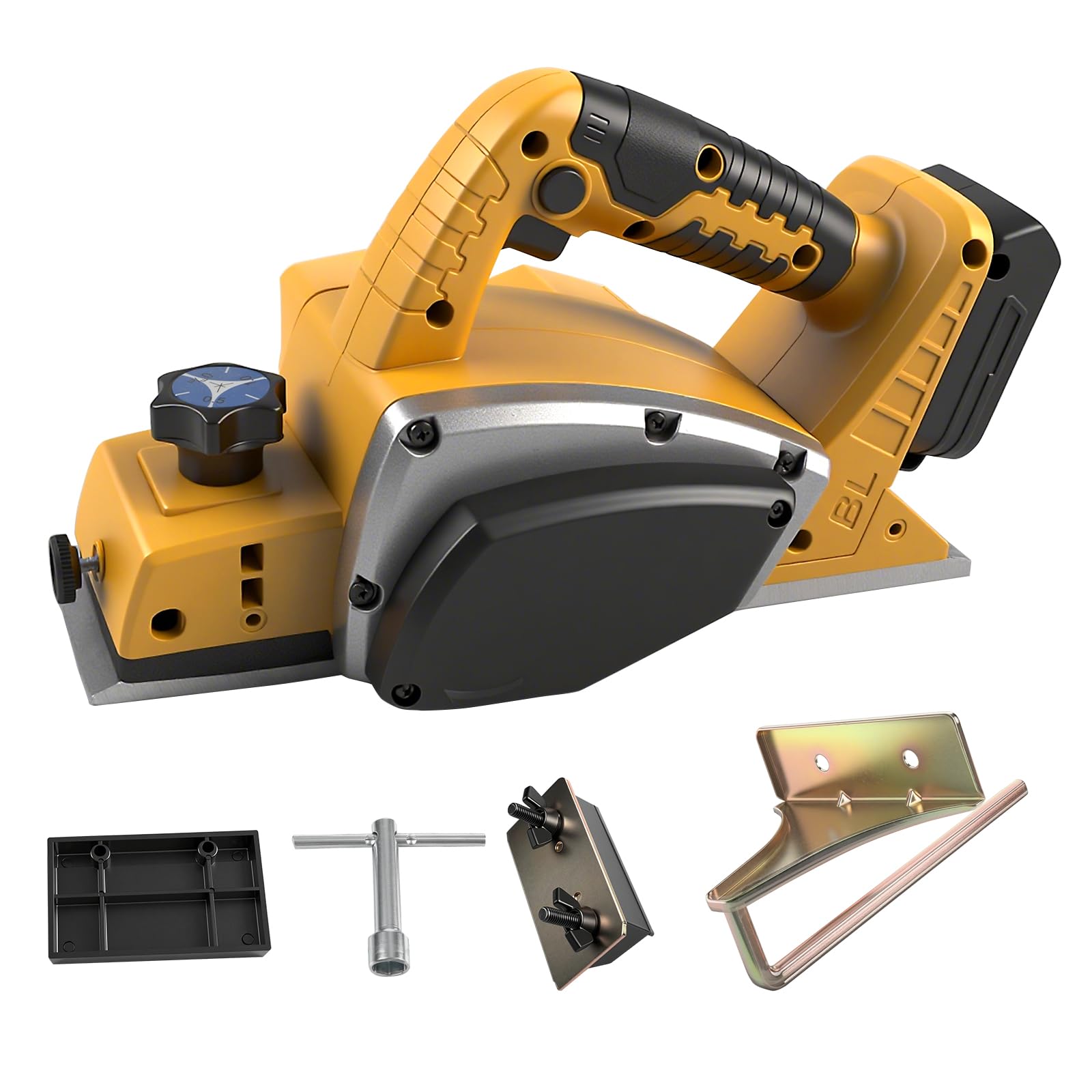Planadora eléctrica inalámbrica de mano compatible con batería Dewalt 20V, 15000RPM Planadora de madera de energía sin cepillo para carpintero de trabajo de madera (Yellow)