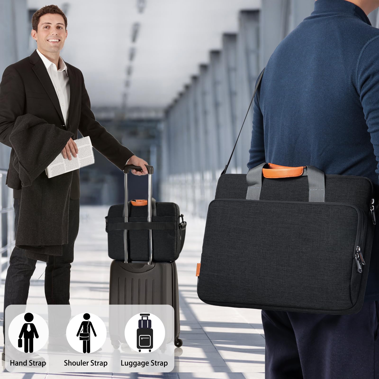 bagasin Borsa per laptop, valigetta per computer portatile compatibile da 15,6" a 17,3", borsa a tracolla estensibile, borsa messenger, borsa da trasporto per notebook e PC