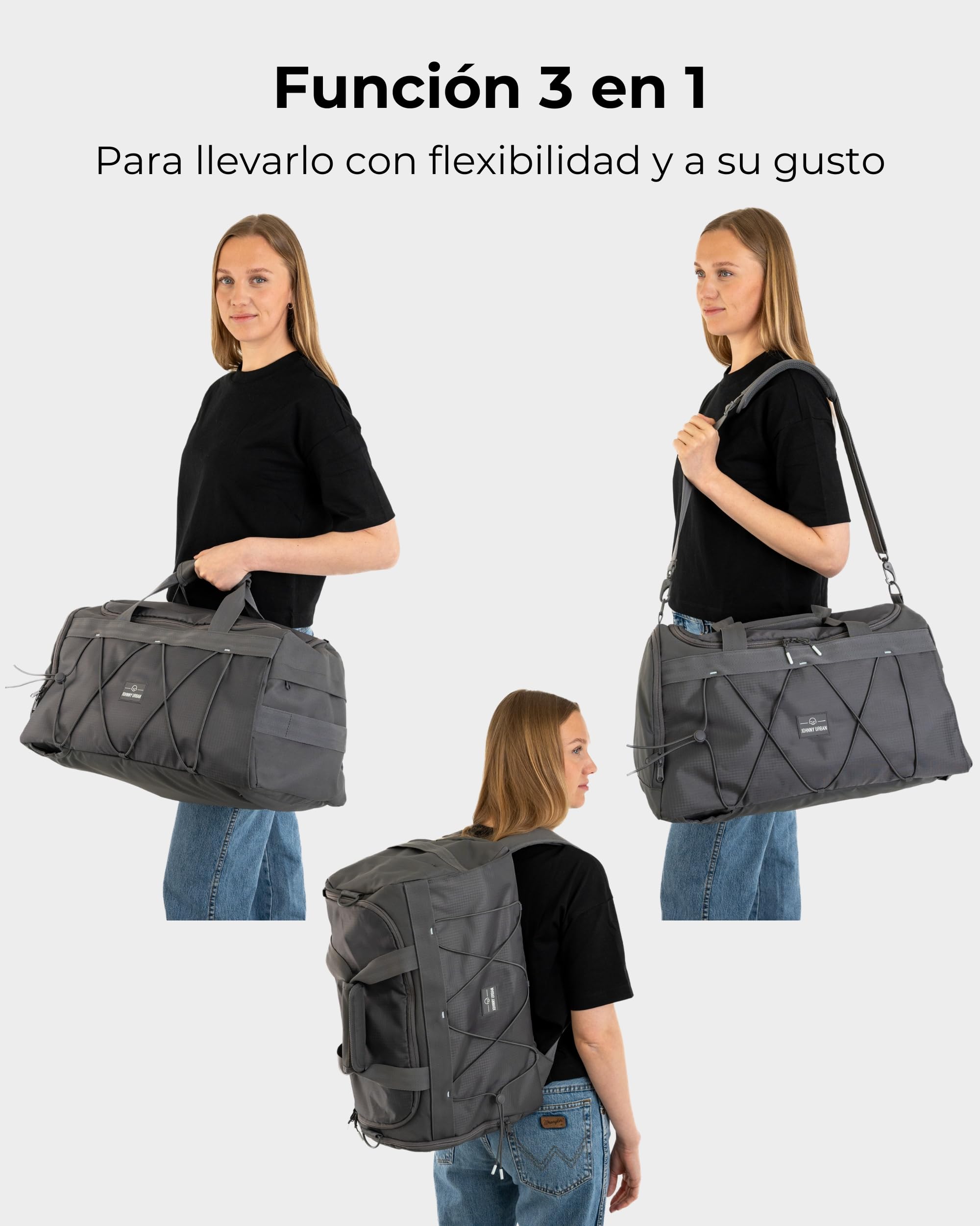 Johnny Urban Bolsa Deporte Hombre Mujer Gris - Shawn - Mochila Gimnasio 2 en 1 - Bolsa de Viaje con Compartimento para Zapatos - Ligero & Repelente al Agua