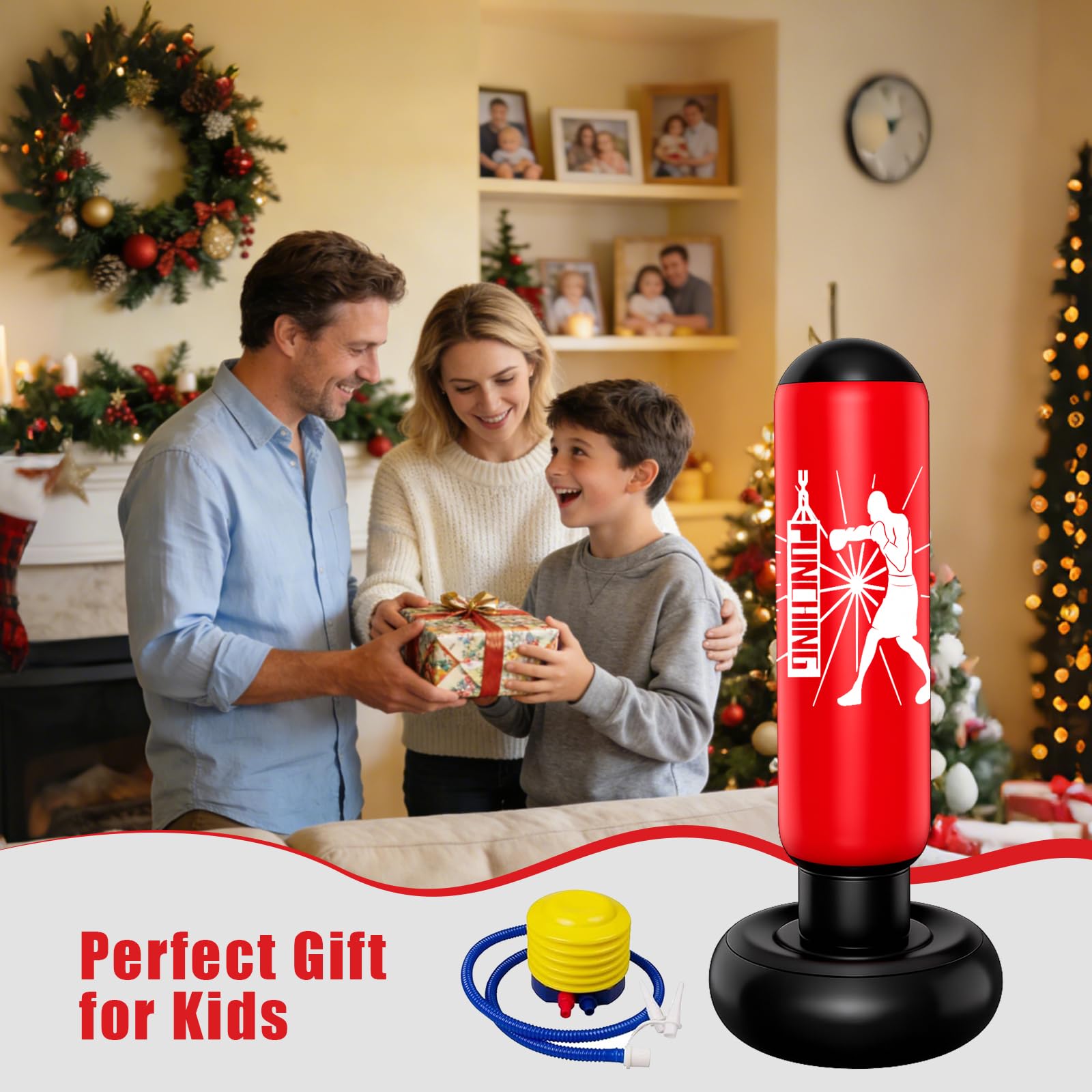 MeYuxg Sacco da Boxe per Bambini,160cm Gonfiabile Sacco da Boxe da Terra con Pompa a Pedale,Punching Ball Bambini Regalo per Ragazzi e Ragazze per karate,Kickboxing,Taekwondo,Allenamento MMA