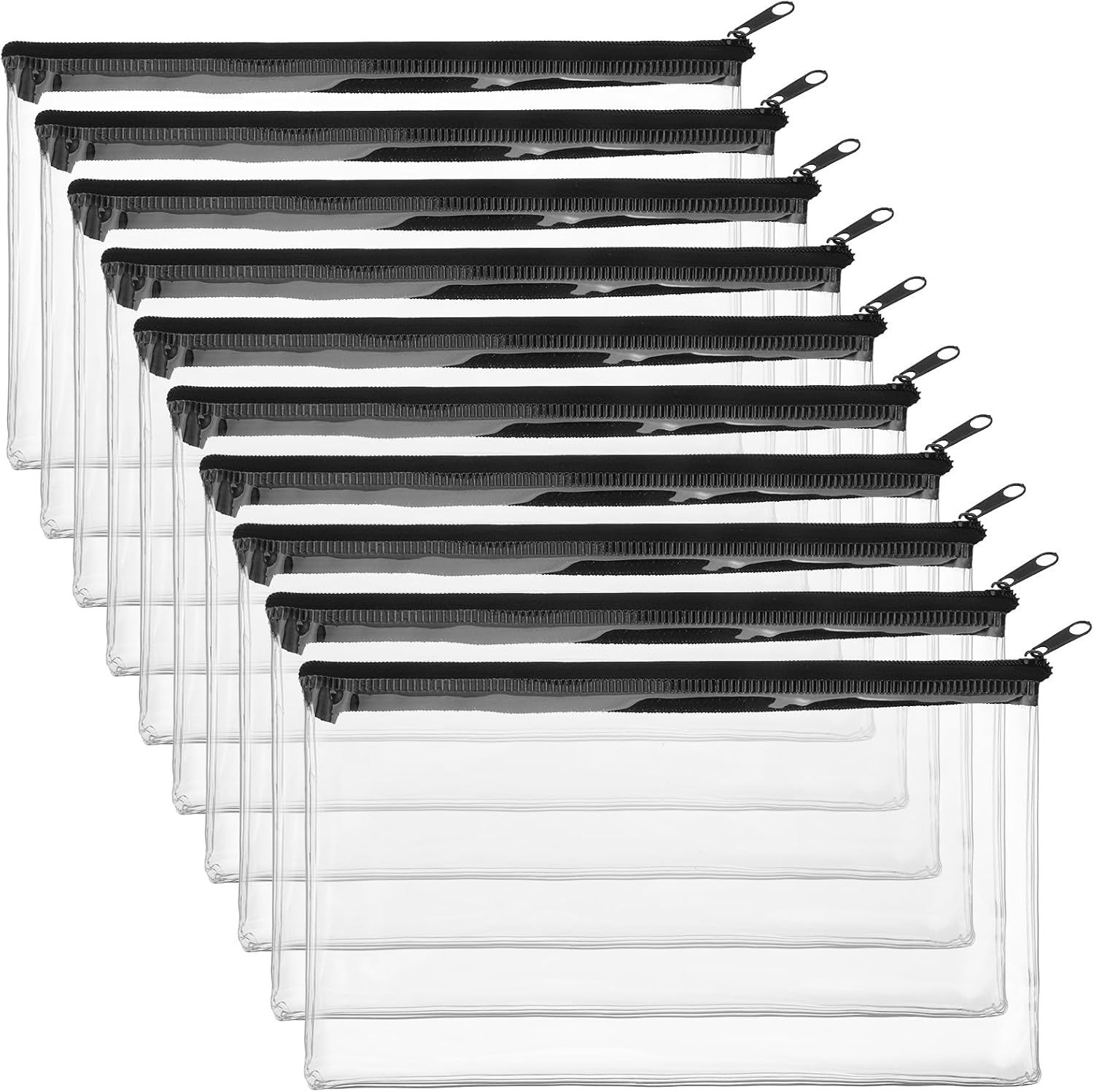 10 Pack Clear Cash Register Clear Plastic Cash Envelopes Money Pouch Bank Deposit Bag Check Wallet Receipt Coupon Stickers Stamps Envelope Case Index Card Holder Organizer Zipper Closure 4.7x 8.4 Inch