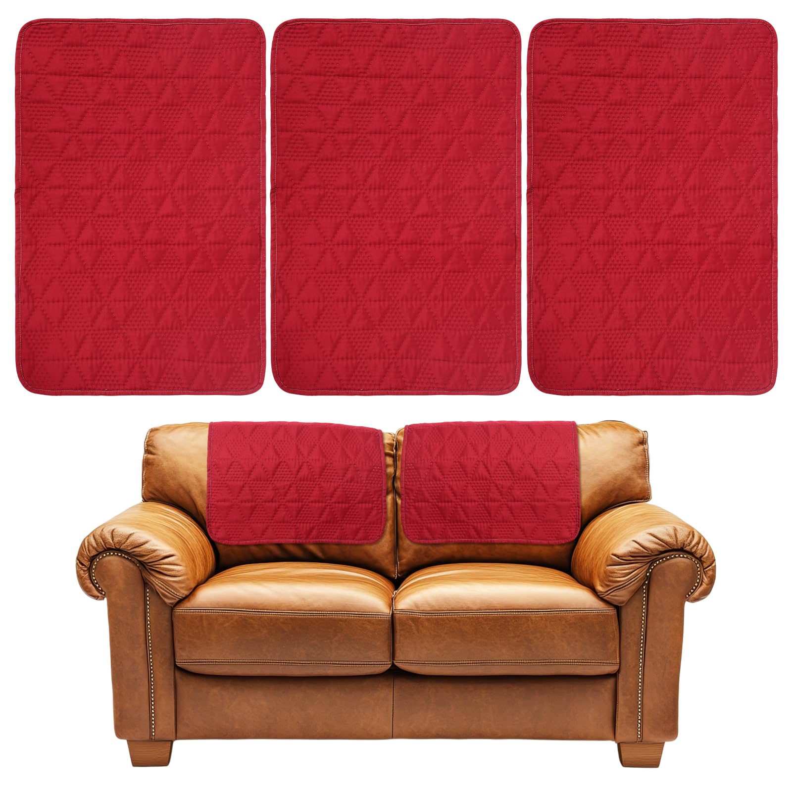 GUIJZSLTRG Set of 3 Sofa Armrest Cover, Headrest Cover for Recliner, Waterproof Armchair Slipcover Nonslip Furniture Protector Pet Dog Couch Covers for Sofa Leather Couch Theater Seat(Burgundy)