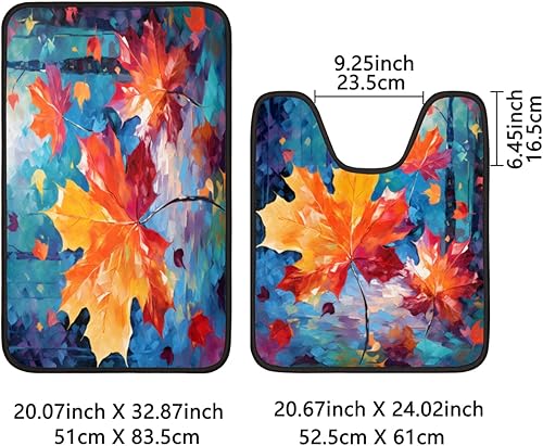 Miniatura 3 de 2 Pieces Bath Mat Set, Watercolor Maple Leaves Bath Mat U-Shaped Toilet Rug Bathroom Mat Set with Bath Rug Mat, Oil Painting Leaves Mat for Bathroom