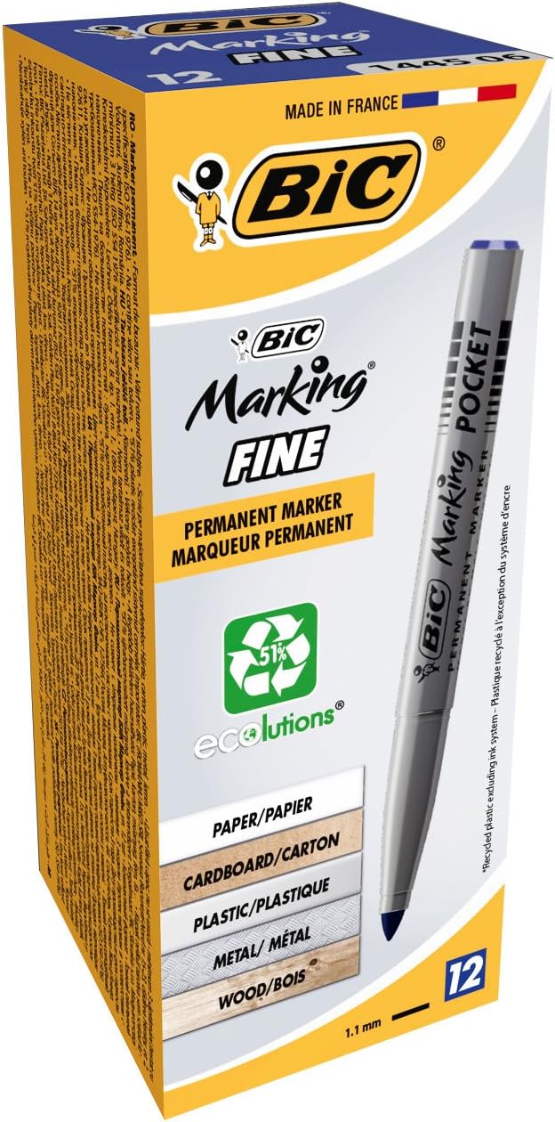 Marqueurs Permanents BIC Marking Onyx 1481 - Pointe Biseautée Moyenne - Boîte De 12 Noir - Pour Marquage Industriel Et Extérieur