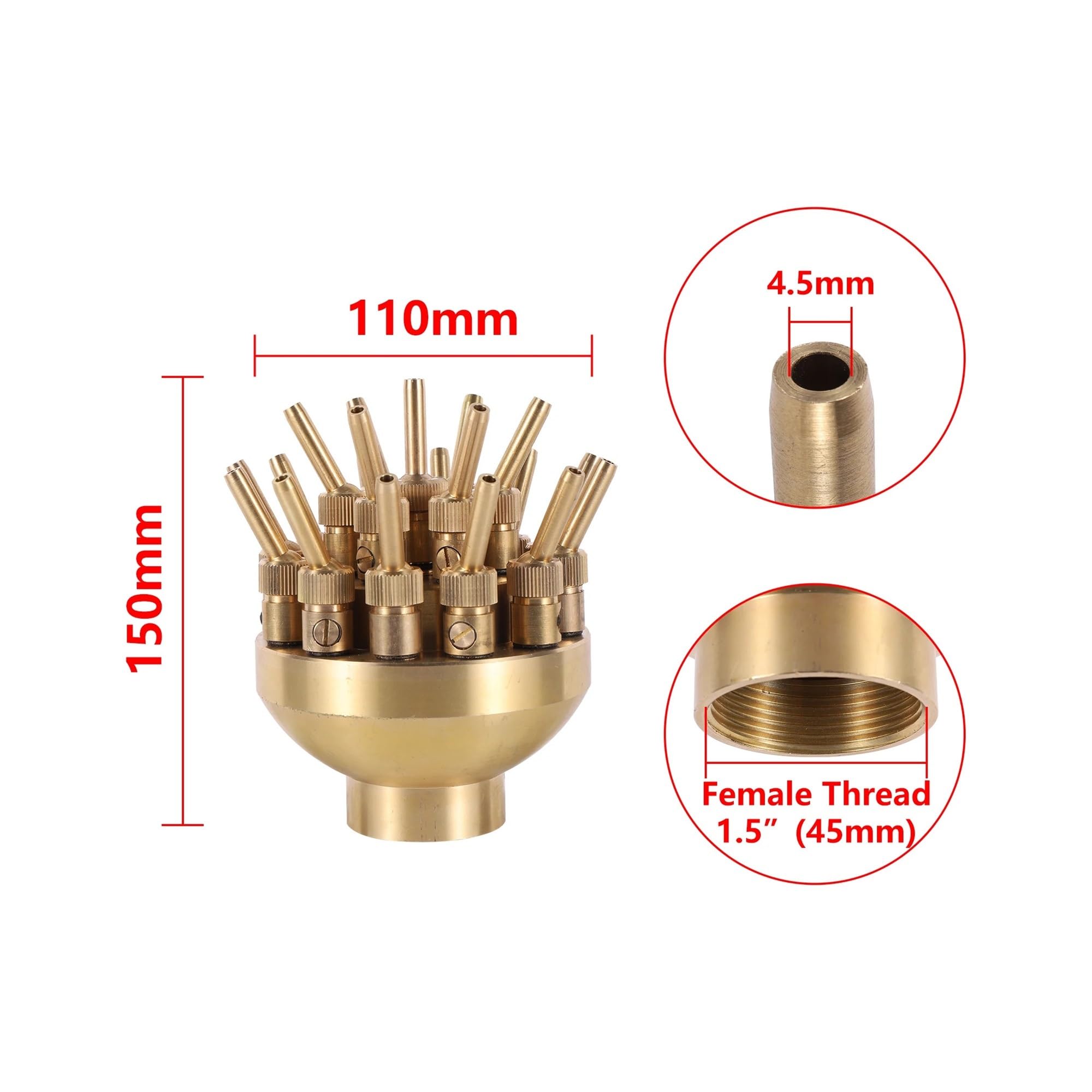 Mosiężna 3-poziomowa porowata dysza fontannowa | 3-poziomowe 1/1,5 cala do stawów, ogrodów i fontann(1.5inch)
