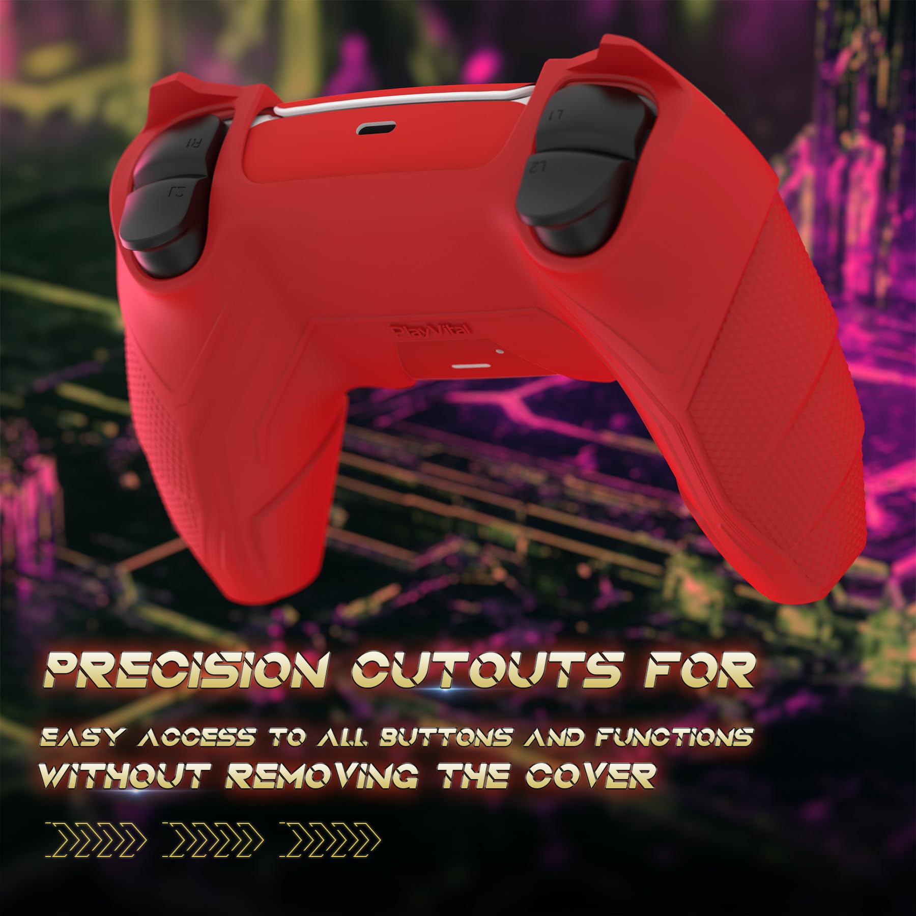 PlayVital Etui Silikonowe do ps5 Kontroler,Obudowa Grip do ps5 Akcesoria z Ochroną Joysticków & Naklejka,Osłona Kompatybilne ze Stacją Ładującą–Klasyczny Czerwony & Ceglasty Czerwony,Mecha Rhino