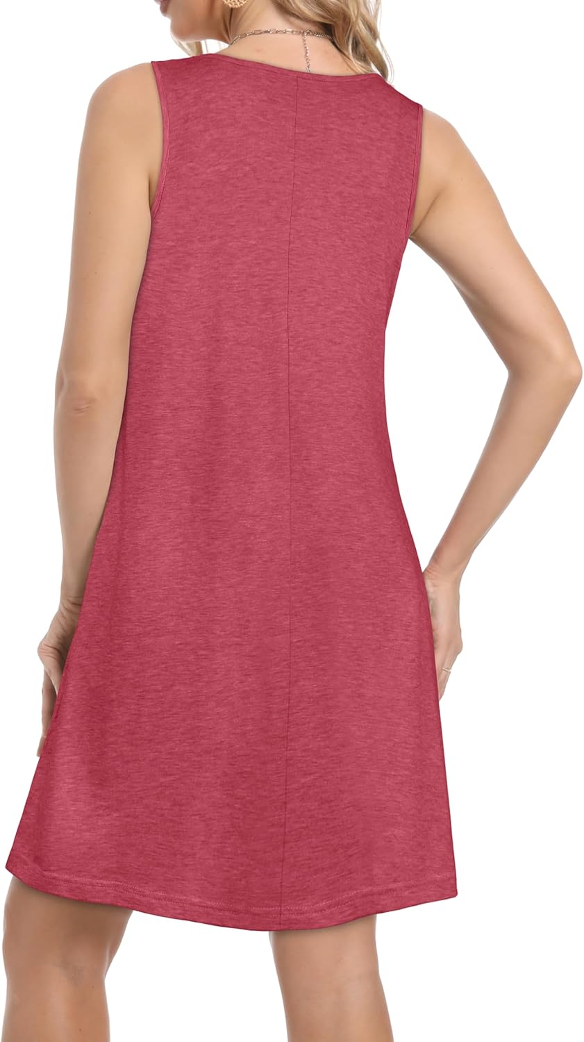 Sundresses for Women Casual Summer Pleated Front Loose Sleeveless Tank Dress with Pockets - Image 6