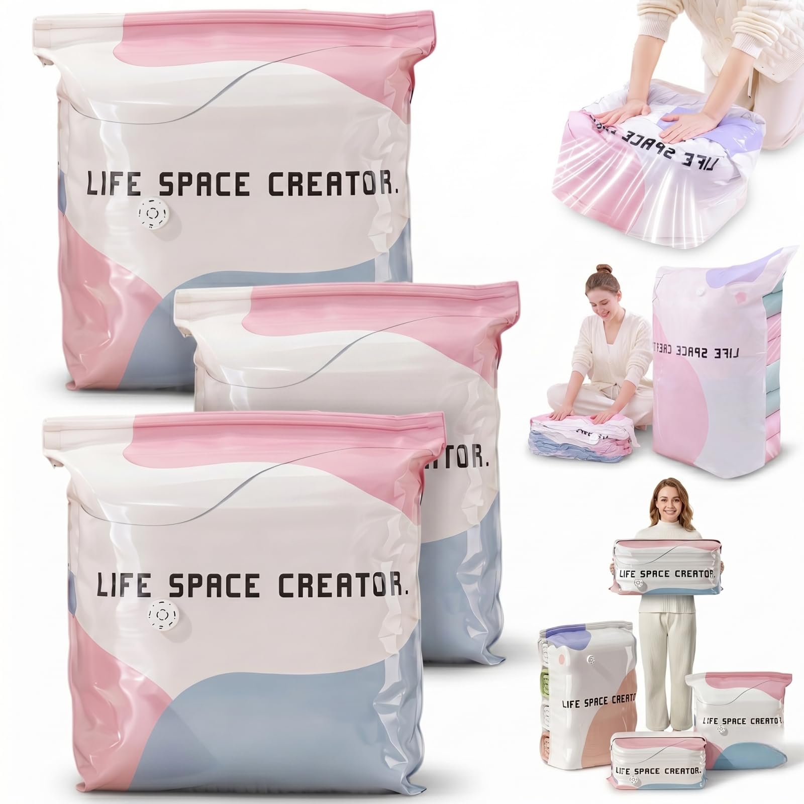 2026 New No-Pump 3D Vacuum Storage Bags - 3-Sec Fast Compression - Press and Seal No Vacuum Bags, Reusable Space Saver Cube Compression Bag for Bedding, Clothing, Quilts & Travel Storage (B,3PCS)