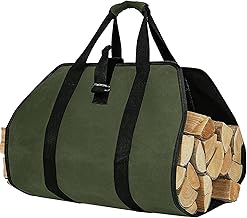 ZONSUSE Canvas Firewood Carrier Bag, Fireplace Log Bags, Foldable Storage Firewood Bag, Stove Accessories, for Indoor and Outdoor, Camping, Beach, Bonfire, green, Art Deco