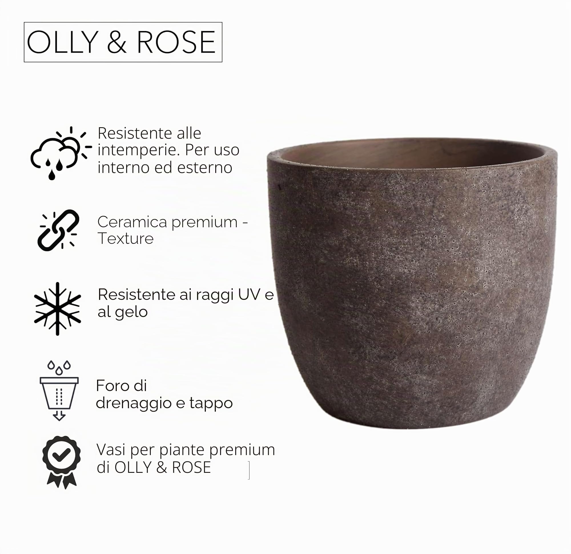 Olly & Rose grandi vasi di fiori in ceramica marrone sbiadito