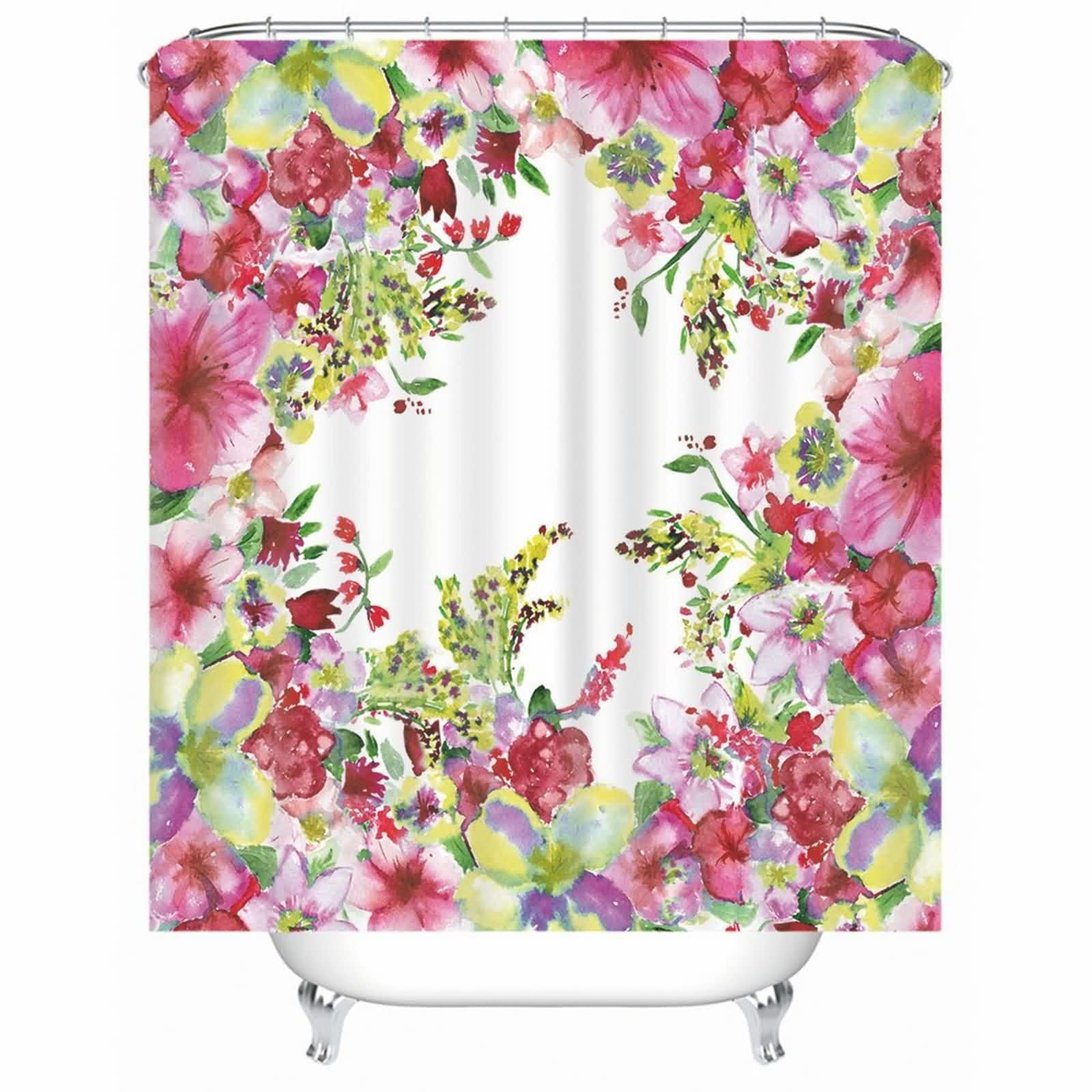 Rideau de douche blanc rose à fleurs en polyester imperméable