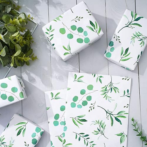 Miniatura 3 de Whaline Papel de regalo de hojas verdes de acuarela, papel de regalo de hojas verdes a granel, papel de arte plegado plano para safari en la selva,