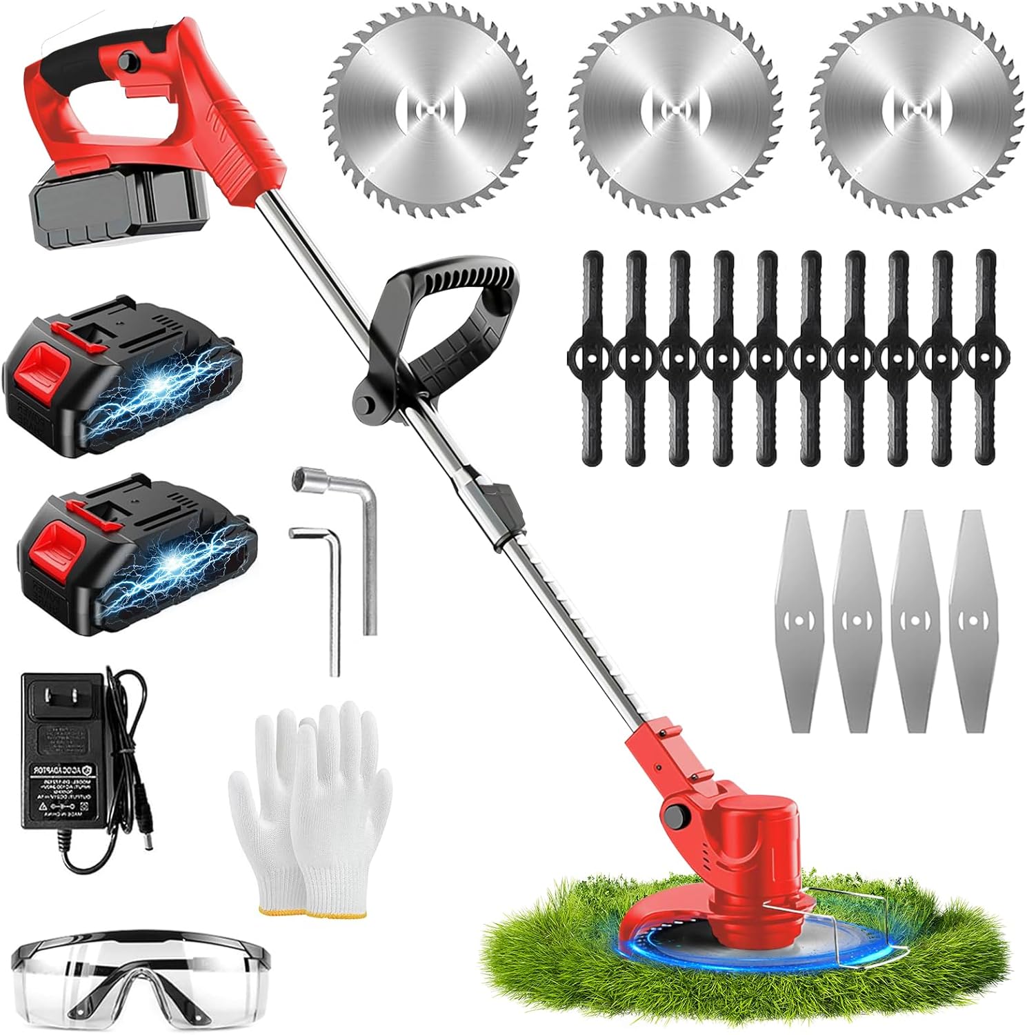 Electric Weed Wacker Cordless 21V Battery Powered Weed Eater Cordless with 2 * 4.0 Ah Battery & Charger Lightweight Grass Trimmer Cutter/Edger/Mower for Yard Garden Lawn