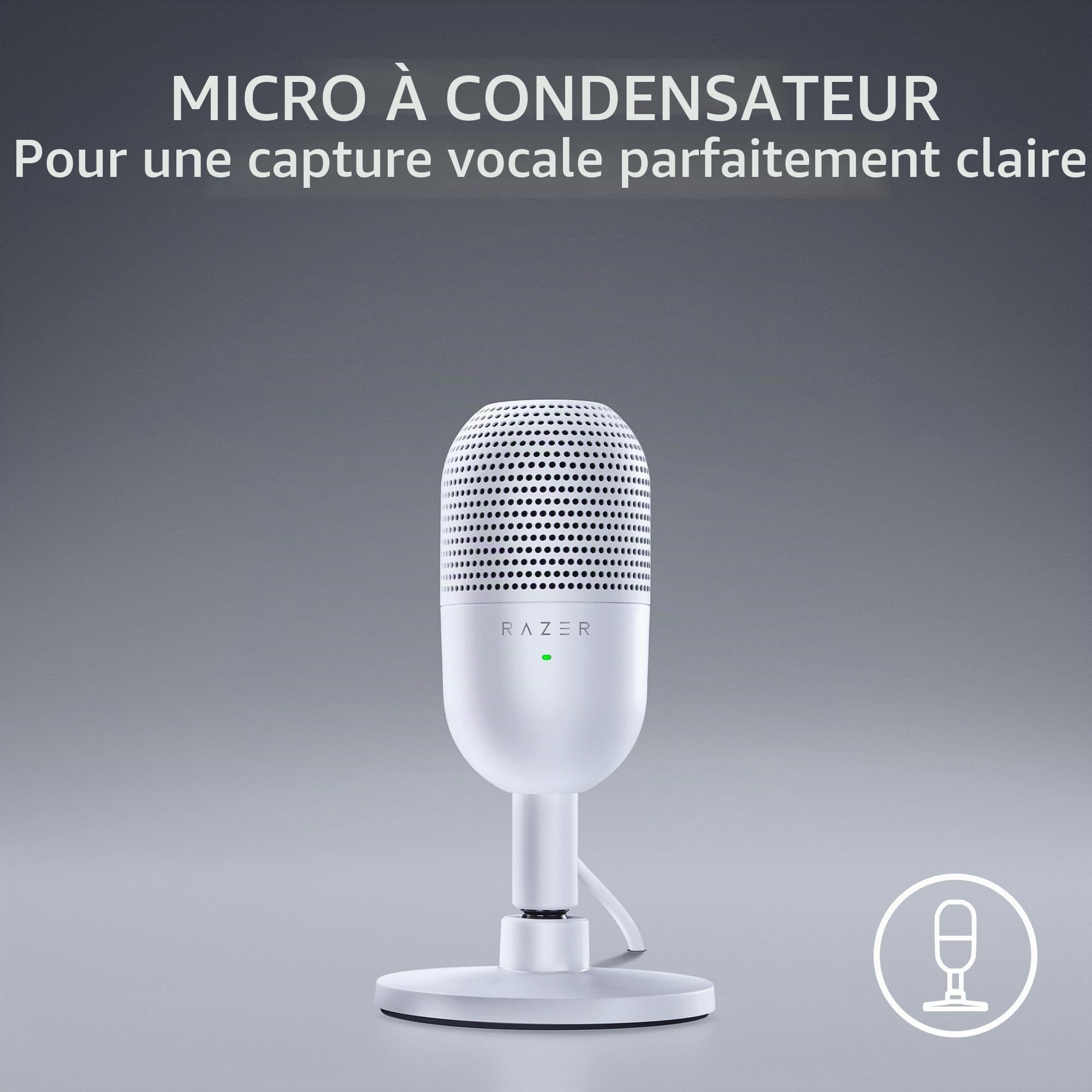 Razer Seiren V3 Mini USB Microphone: Condenser Mic - Supercardioid Pickup Pattern - Tap-to-Mute Sensor with LED Indicator - Shock Absorber - Ultra Compact - PC, Discord, OBS Studio, XSplit - White