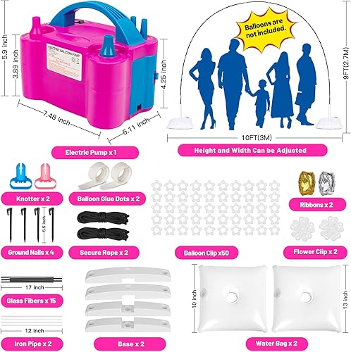 Miniatura 2 de Kit de arco de globos y bomba, 9 pies de altura y 10 pies de ancho ajustable soporte de arco de globos con base, bolsa de agua, clips para globos,