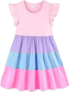 Girl's Dresses Cotton Ruffle Sleeve Tiered Swing A-Line Cute Midi Casual Sundress - Buy now