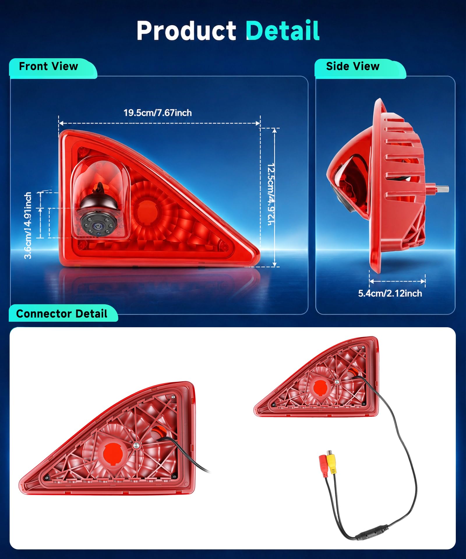 Hodozzy Cámara de Visión Trasera para Nissan NV400/Opel Movano/Renault Master 2010-2016, Cámara para Tercera Luz de Freno, Visión Nocturna por IR, Resistente al Agua IP67, con Línea de Marcha Atrás
