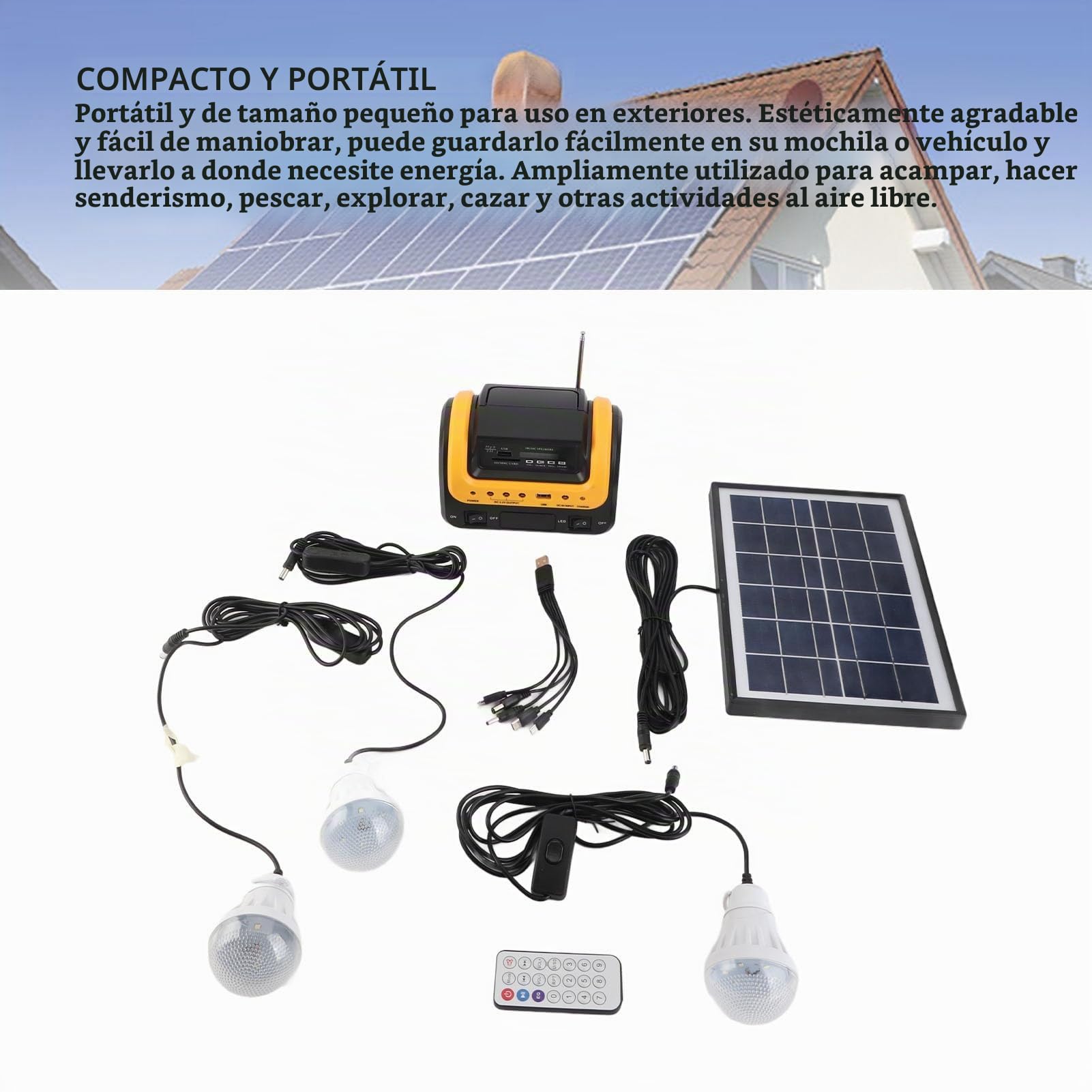 Generador de Energía Solar 5000 mAh, Estación de Energía Portátil para Campamentos de Emergencia