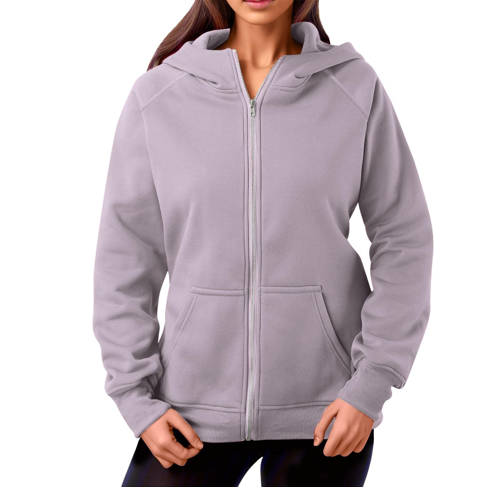 Generico Felpa Donna Invernale Felpe Donna con Cappuccio Hoodie Manica Lunga Aperto con Tasche E Cerniera Giacca Sportiva Leggera Casual Curvy Elegante per Il Tempo Libero Sport