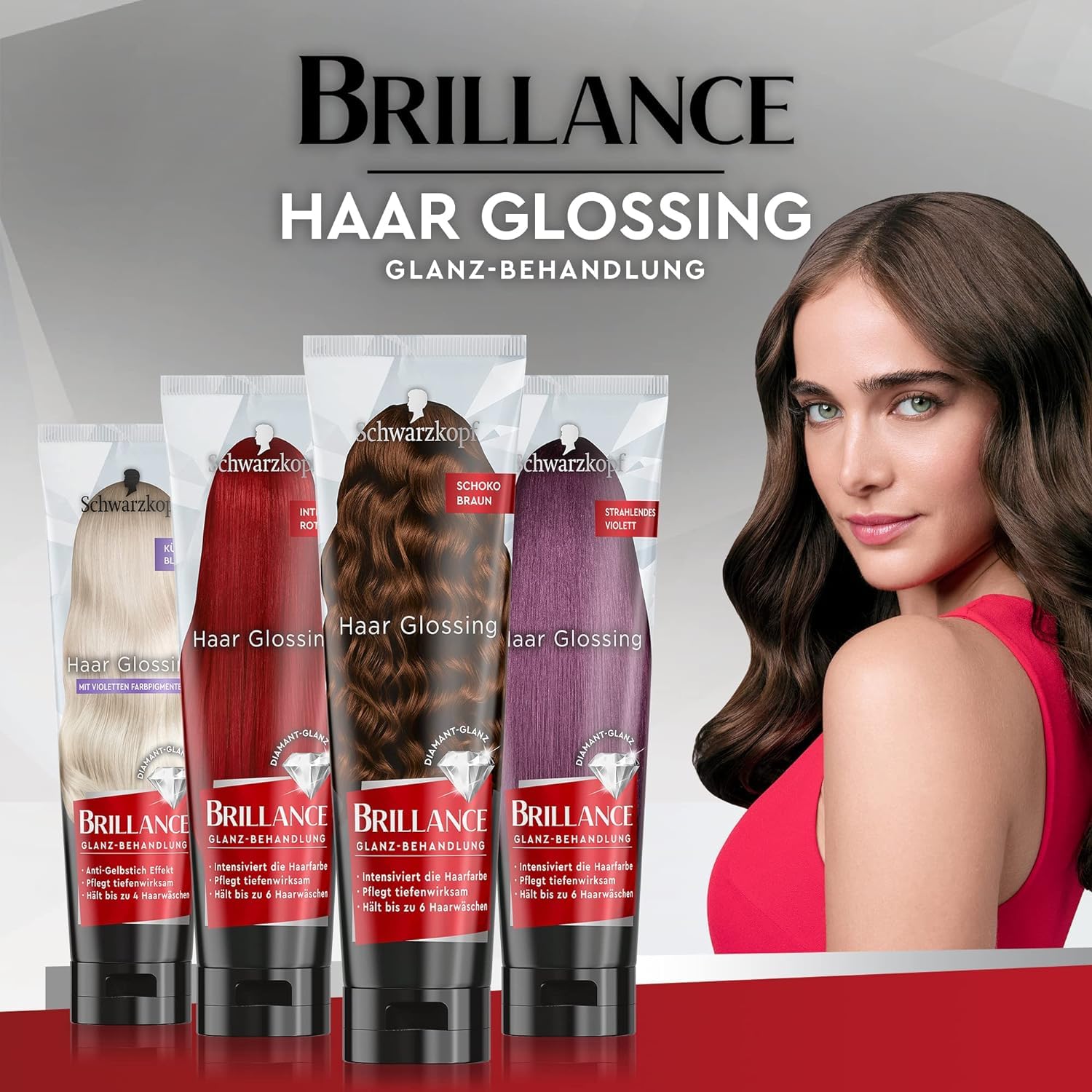 Brillance Glanz-Behandlung, Haar Glossing Schoko Braun 6 x 150 ml, temporäre Haarfarbe, die wie eine Haarmaske angewendet werden kann, hält bis zu 6 Haarwäschen