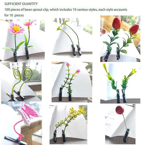 Miniatura 6 de 100 pinzas para el pelo de brotes de frijoles, horquillas divertidas para plantas, lindos estilos mixtos, pasadores de hierba para mujeres, niñas,