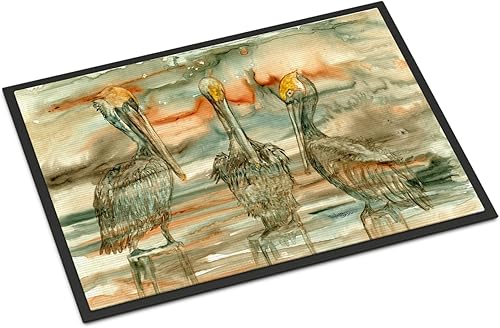 Caroline's Treasures 8980JMAT - Felpudo abstracto de Pelicans on Their Perch de 24 x 36 pulgadas, tapete para puerta delantera, interior y exterior,