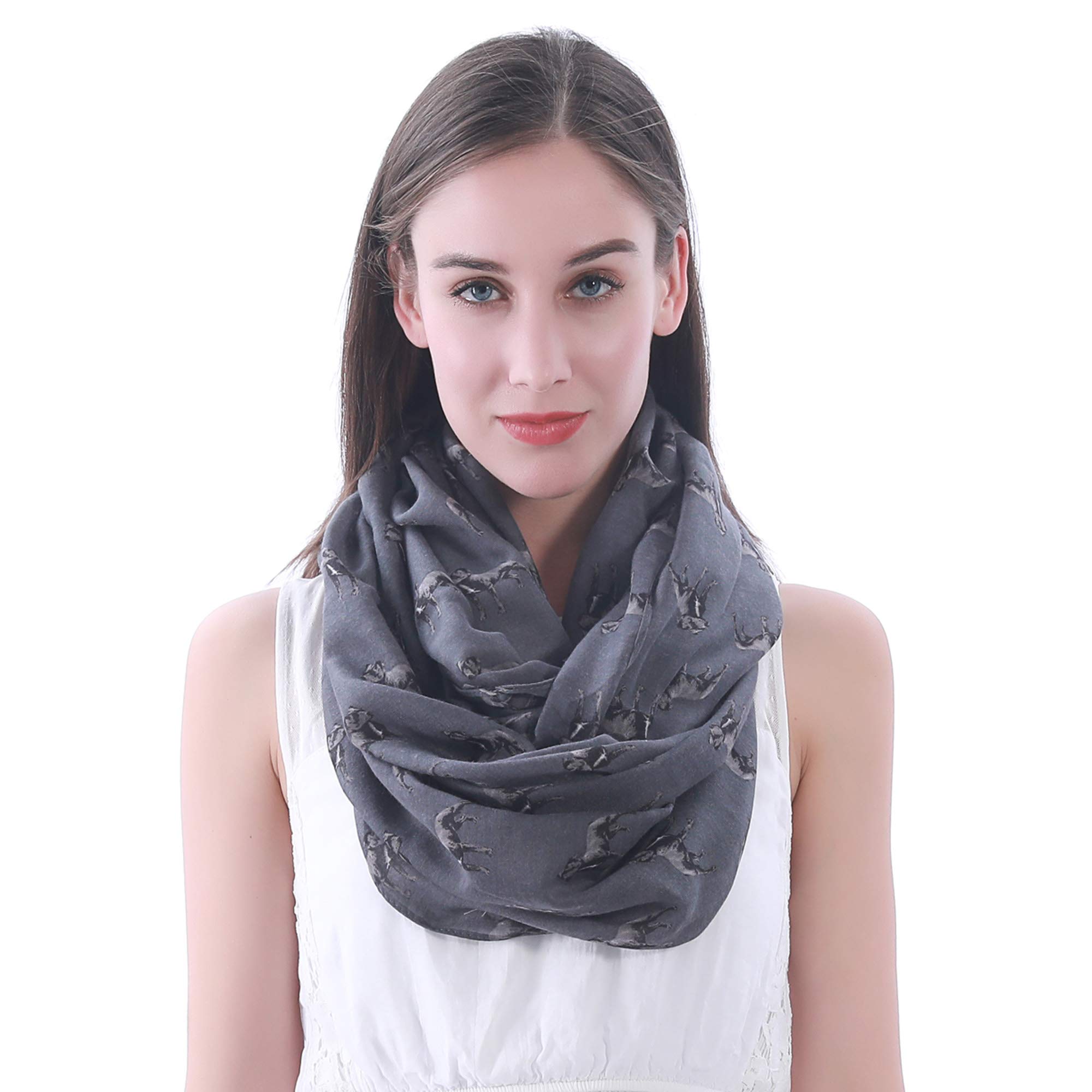 Lina & Lily Women's Grey Staffordshire Bull Terrier Dog Print Infinity Scarf Snood Lightweight (Grey)