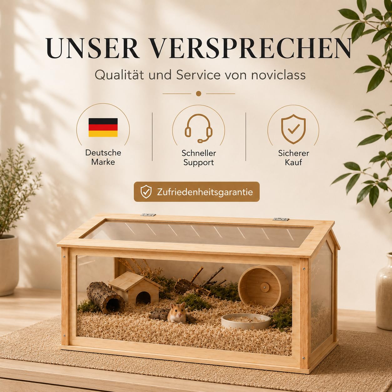 Hamstervilla Theodore 105x55x50cm | Hamsterkäfig aus Acrylglas | Aus Lindenbaumholz gefertigt | Artgerecht und modern | Nagarium