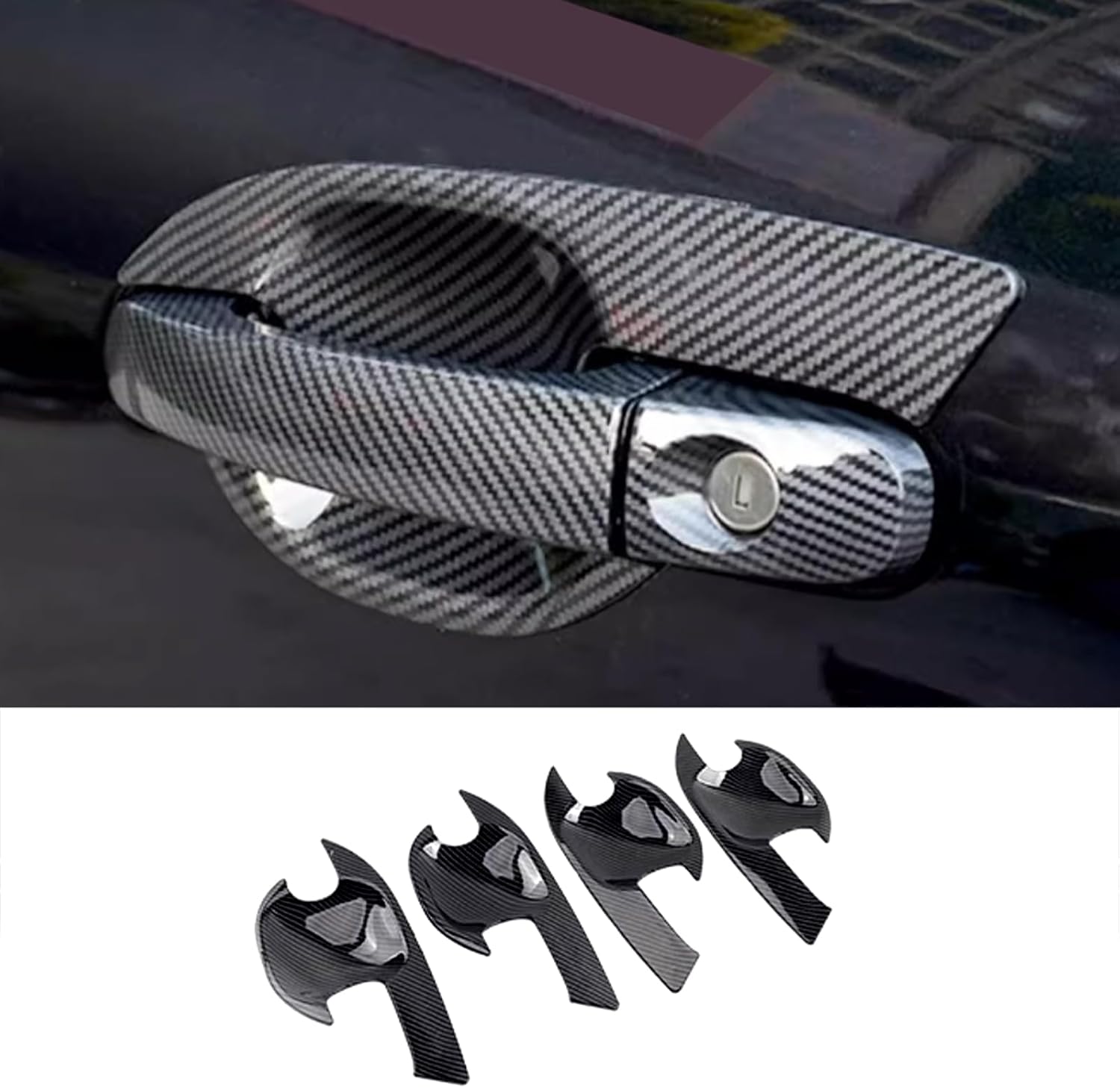 Car Accessories Fit for Ford Ranger 2015-2021 Exterior Door Handle Bowl Cover Trim (Carbon Fiber Style) ABS 4 PCS