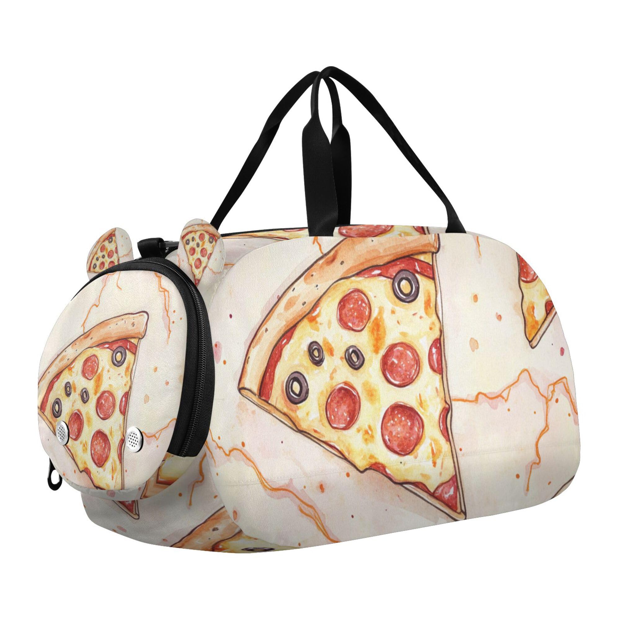 Glaphy Pizza Food Duffle Bag for Toddler Boys Girls, Gym Sports Bag with Shoe Compartments, Kids Travel Overnight Weekender Shoulder Bag