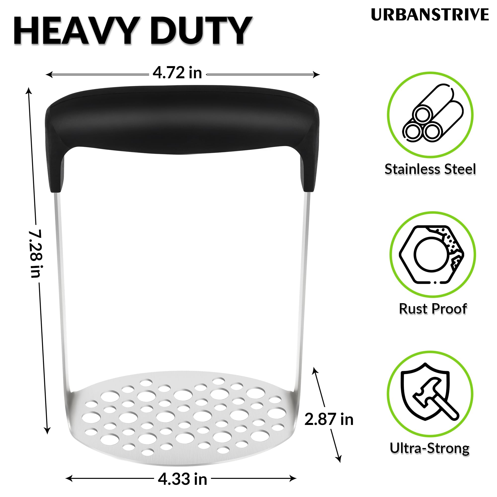 Urbanstrive Upgraded Smooth Mash Potato Masher Stainless Steel, Durable Mashed Potatoes Masher Kitchen Tool, Easy-to-Clean, Soft Non-slip Handle, Kitchen Utensils, Kitchen Gadgets, Black
