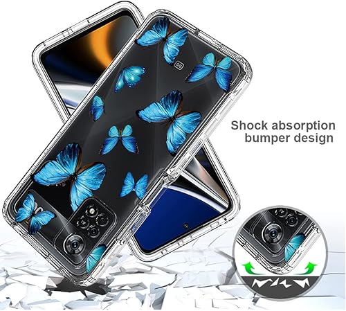 Miniatura 7 de Funda para Poco X4 Pro 5G, 2201116PG Funda con protector de pantalla de vidrio templado, cuerpo completo transparente floral TPU Slim Funda