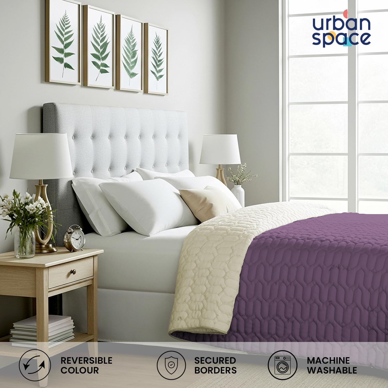Urban Space Ultra Soft Quilted Winter Solid Comforters for Double Bed | 200 GSM | Fluffy Microfibre Reversible Solid AC Blanket/Duvet for Luxury (Plum & Pearl - 88 X 95 Inches or 225 cm X 240 cm) 2