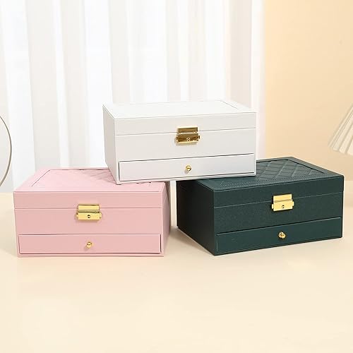 Miniatura 6 de Addong Caja de joyería de doble capa de gran capacidad de piel sintética, caja de decoración de celosía, caja de exhibición de almacenamiento de