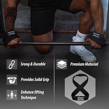 Figure 8 Lifting Strap- Strongman 10-14 Deadlift Straps- True Grip Support & Heavy Duty Wrist Straps for Weightlifting Women Men- Hand Straps for Weight Lifting Figure 8 Straps for Gym Workout