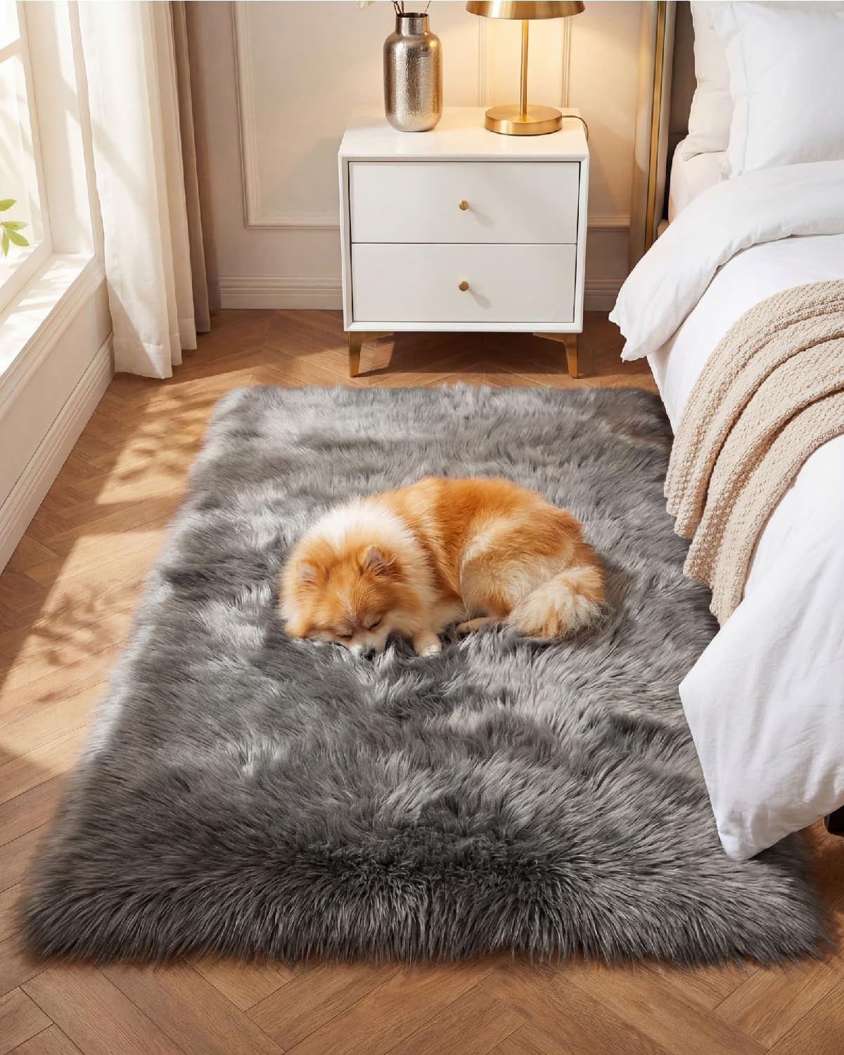 Gofodsil Plush Faux Sheepskin Shaggy Rug, Ultra Soft Fluffy Carpet for Living Room, Bedroom, Children's Room, Dining Room, Grey, 90x150 cm — image 1
