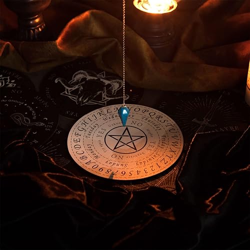 Miniatura 5 de Meooeck Juego de 24 péndulos de cristal a granel, tablero de péndulo y colgantes de radiestesia, herramientas de adivinación, tablero de